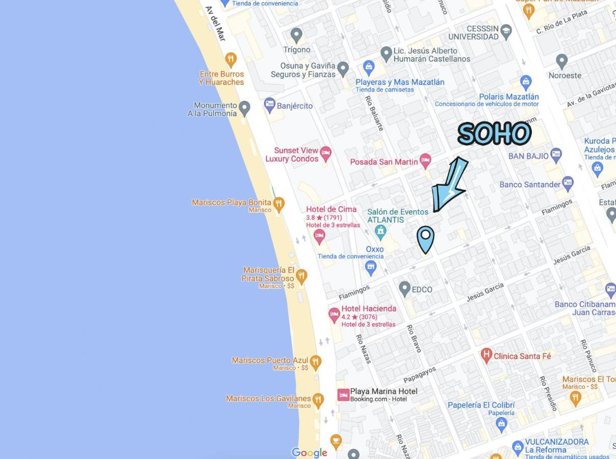 Soho 15 A Una Cuadra Del Malecon Y Playa ماساتلان المظهر الخارجي الصورة
